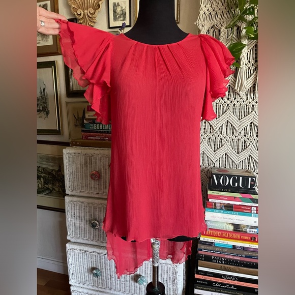 BCBG ruffle silk top - Picture 3 of 11